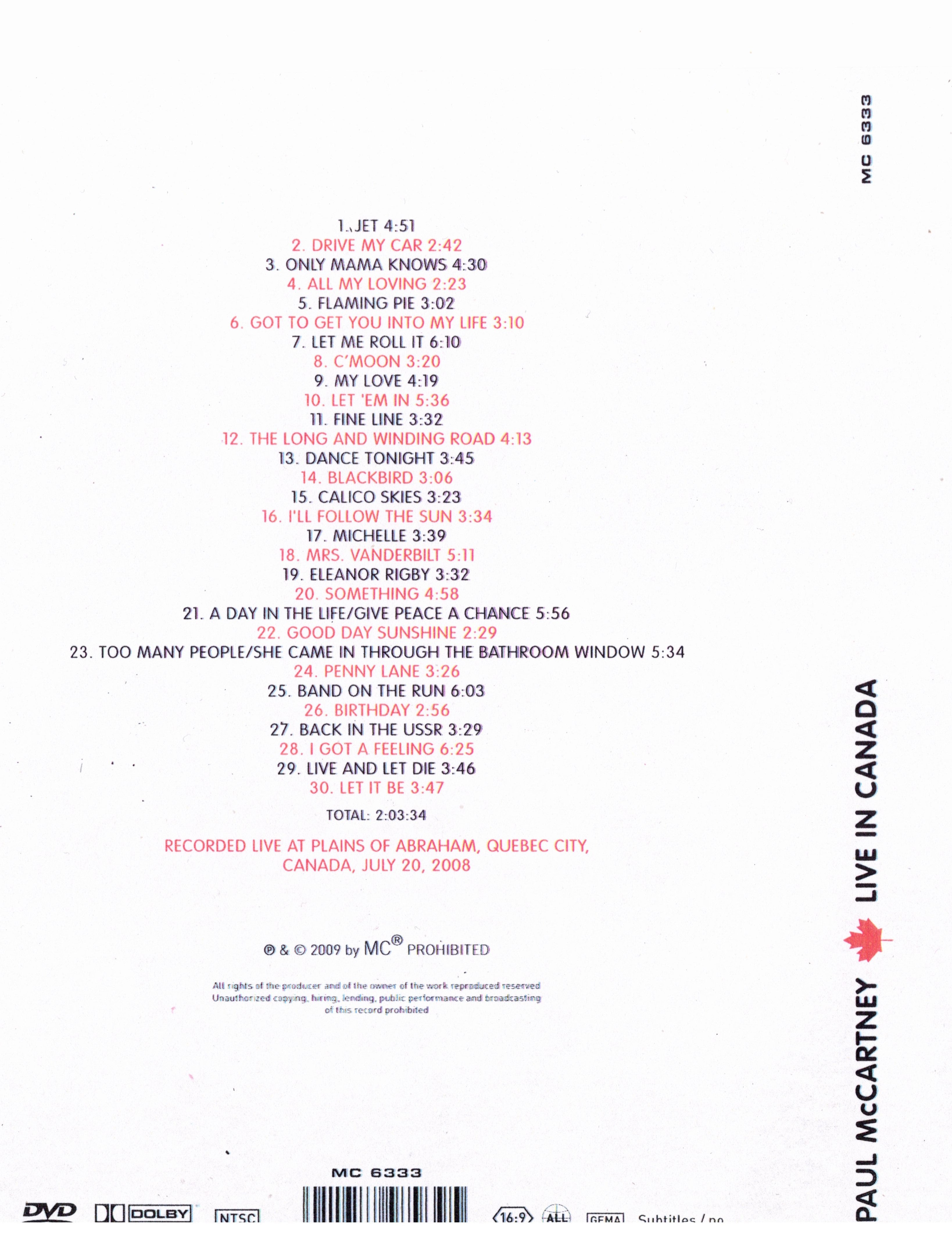 PAUL McCARTNEY - LIVE IN CANADA (DVD)